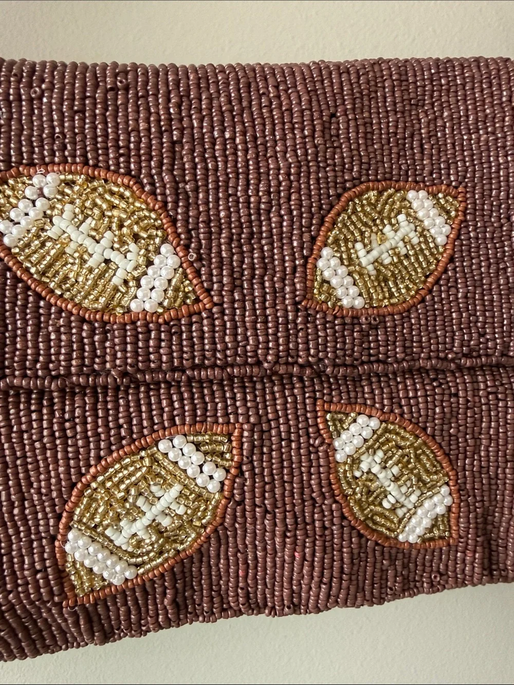Sol and Mer Beaded Fall Football Motif Shoulder Bag - Brown Helmet Bag clip